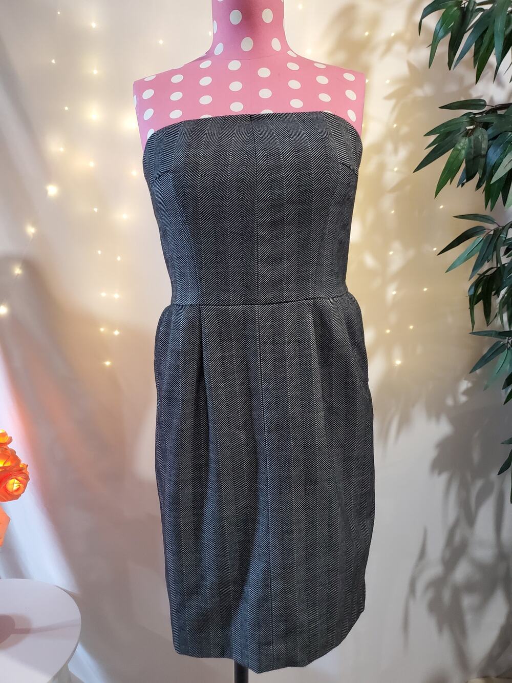 Express Herringbone Wool Blend Strapless Dress Women's Size XS Career Business